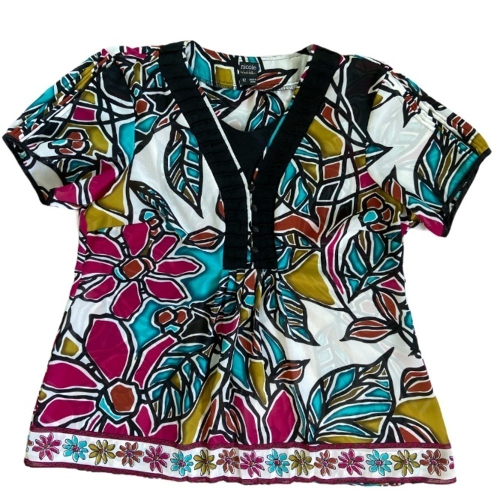 Nicole Miller Womens Muti Color Short Sleeve Shirt